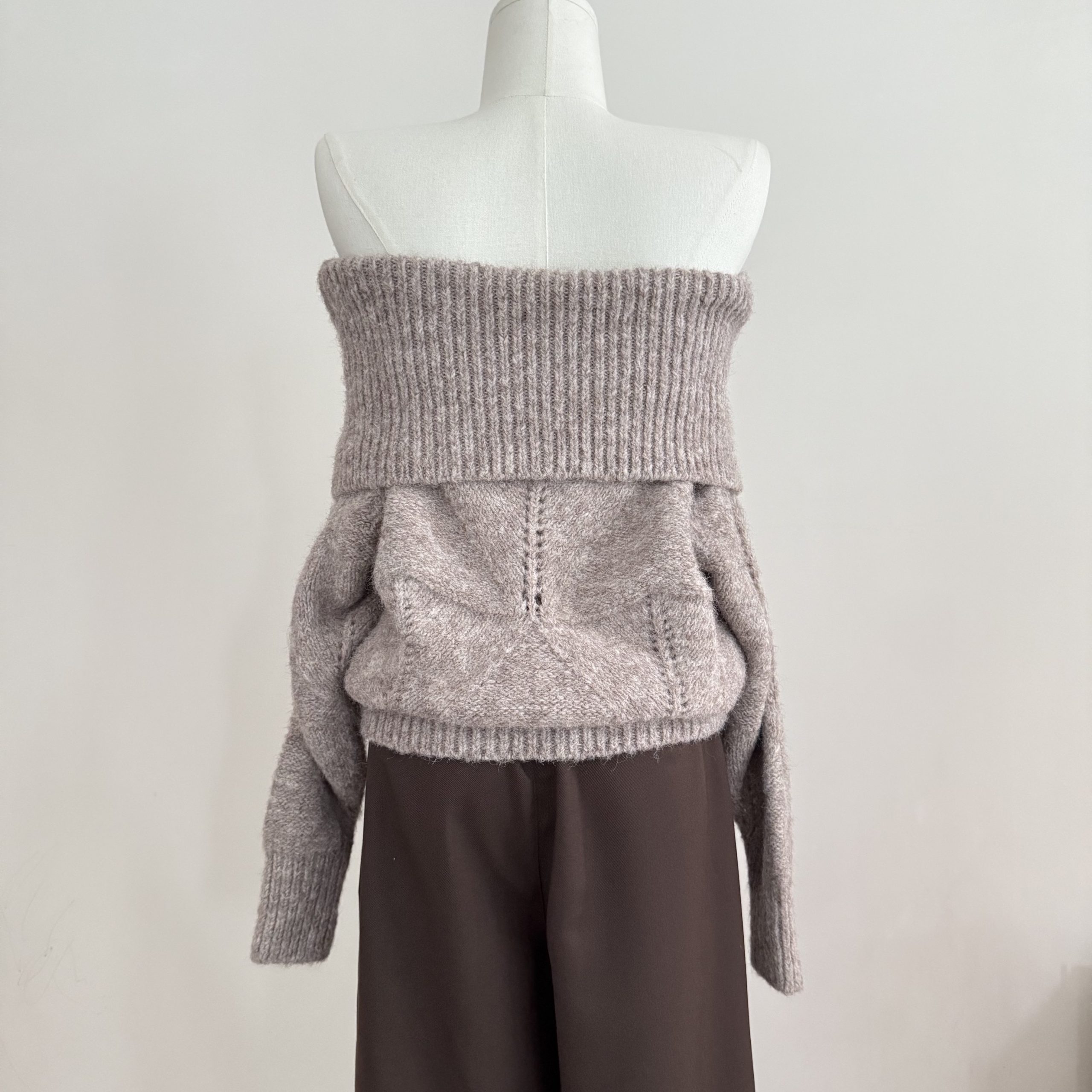 MAXMENT Autumn Warm Chestnut Lazy Off-Shoulder Mohair Knit Sweater and Pants Set - Image 5