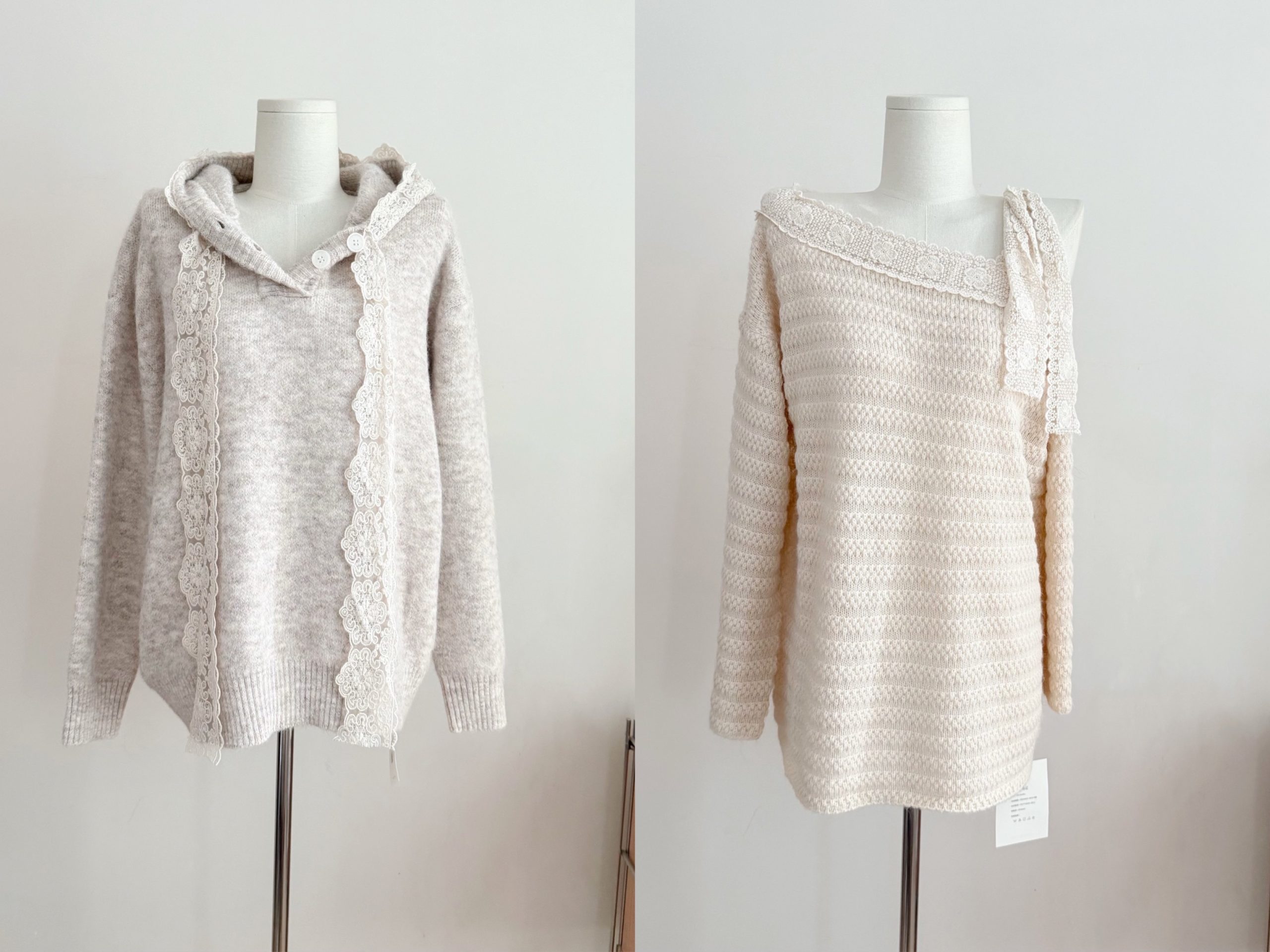 Women's Autumn Loose Knit Sweater with Lace Splicing Design