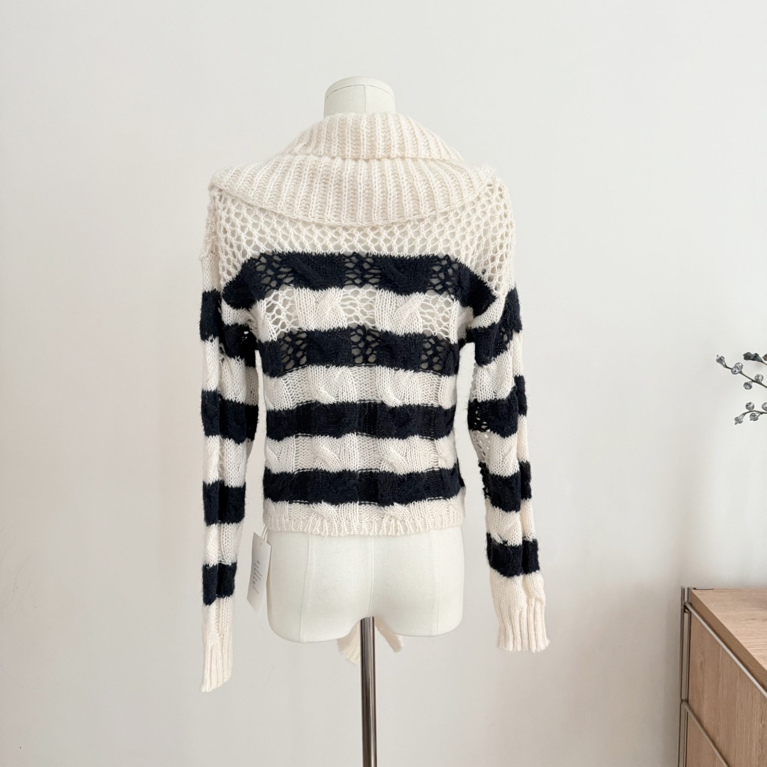 Chien diy Merino Wool Striped Knit Cardigan Sweater for Women - Image 4