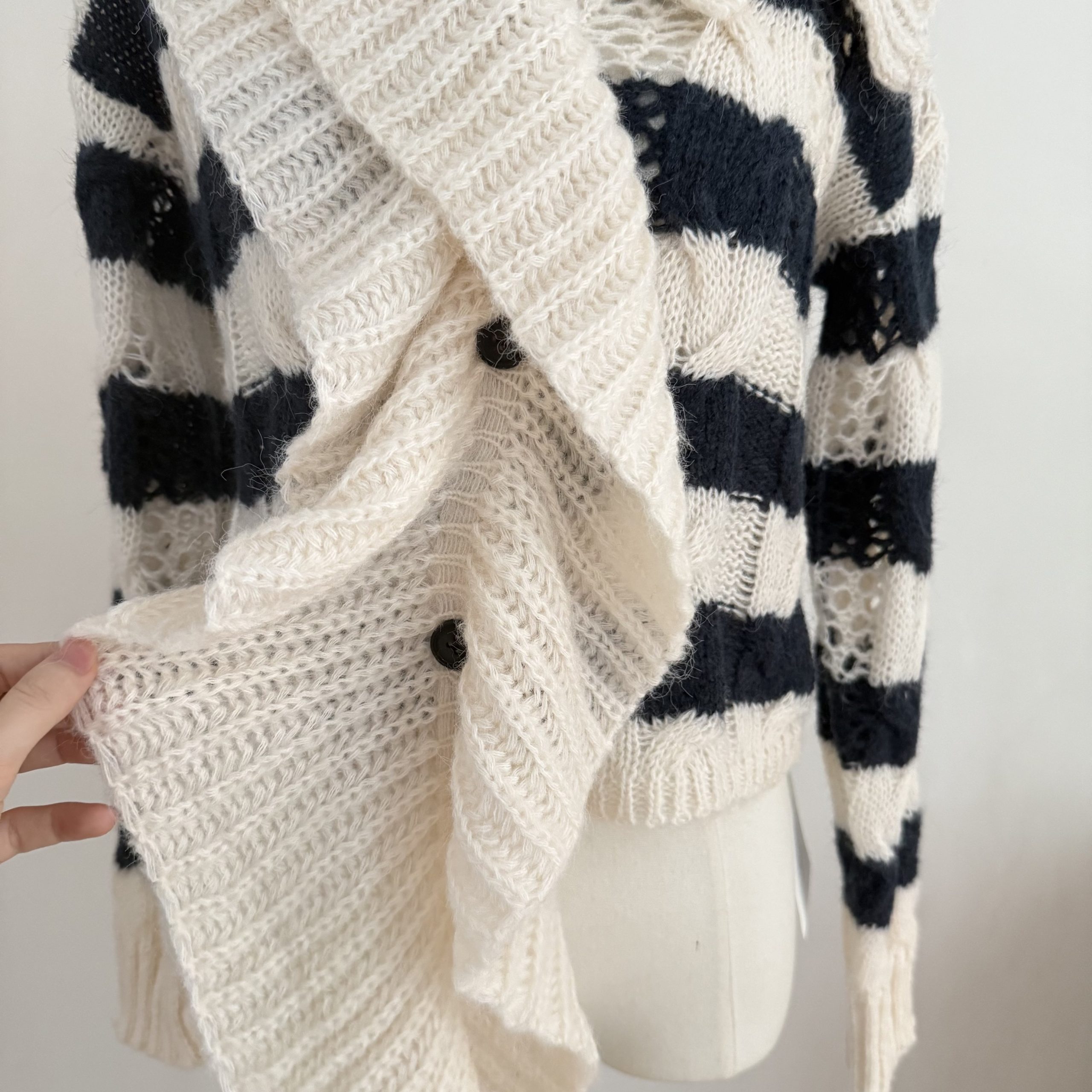 Chien diy Merino Wool Striped Knit Cardigan Sweater for Women - Image 3