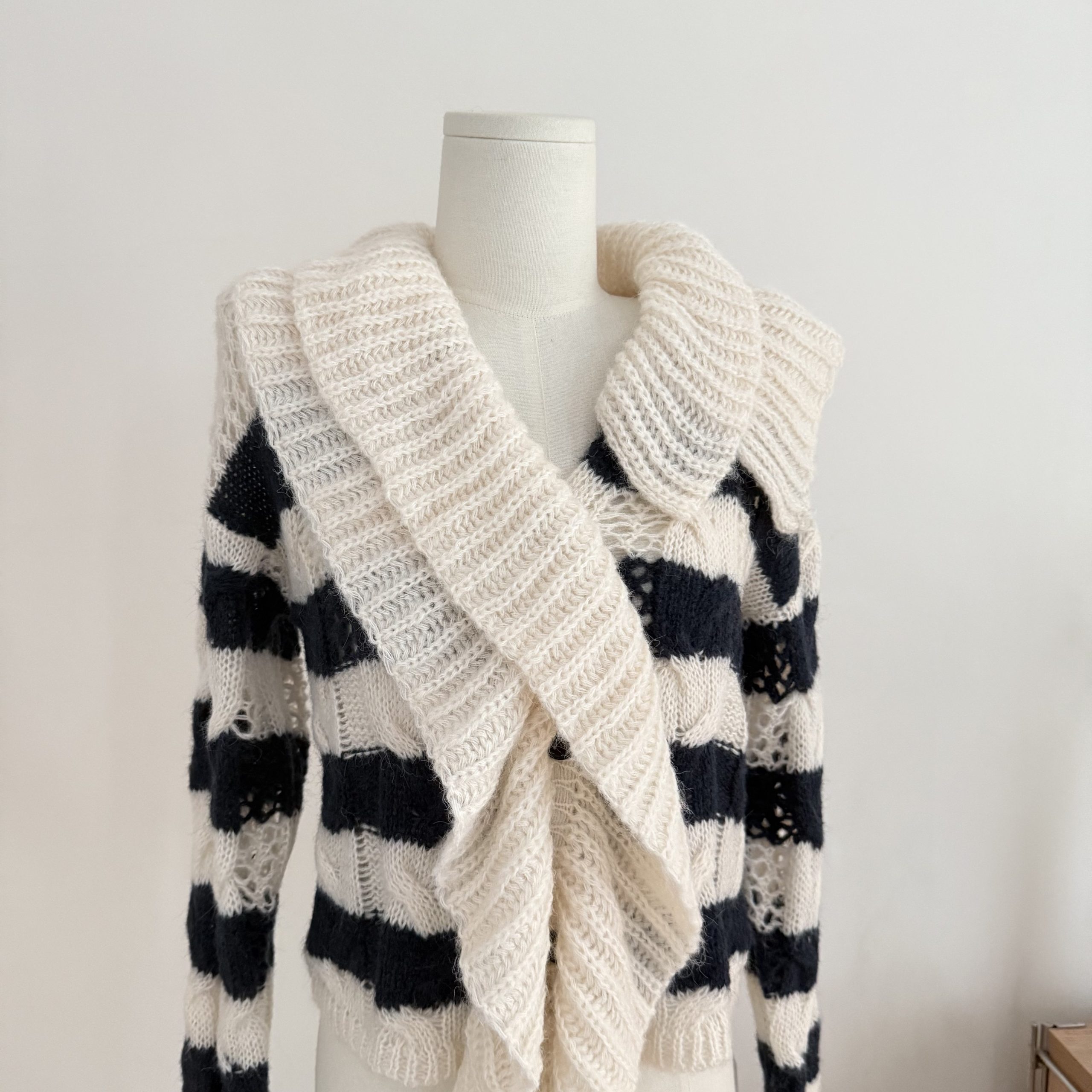 Chien diy Merino Wool Striped Knit Cardigan Sweater for Women - Image 2