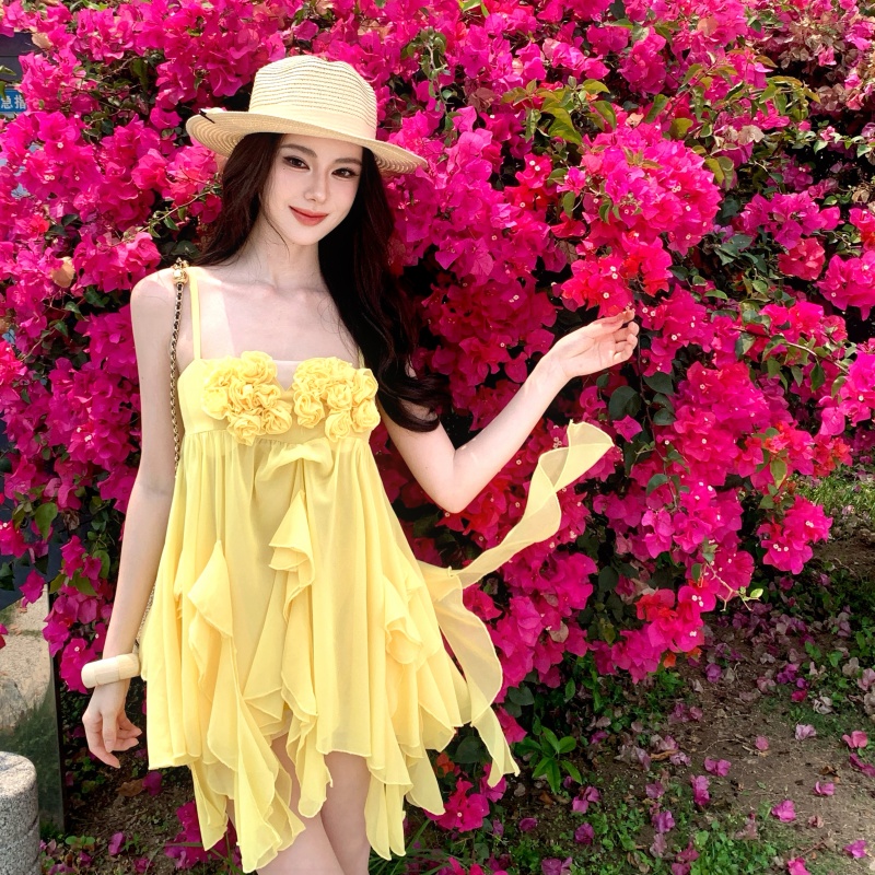 Women's French Style Sling Dress Summer 2026 New Pure Desire Cake Dress Vacation Dress