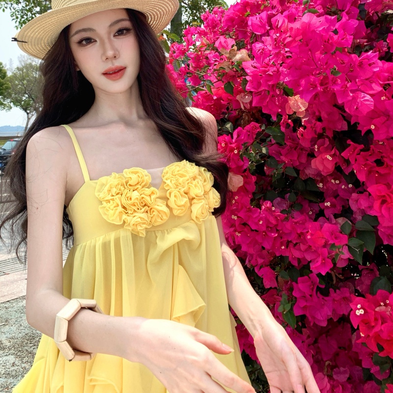 Women's French Style Sling Dress Summer 2026 New Pure Desire Cake Dress Vacation Dress - Image 2