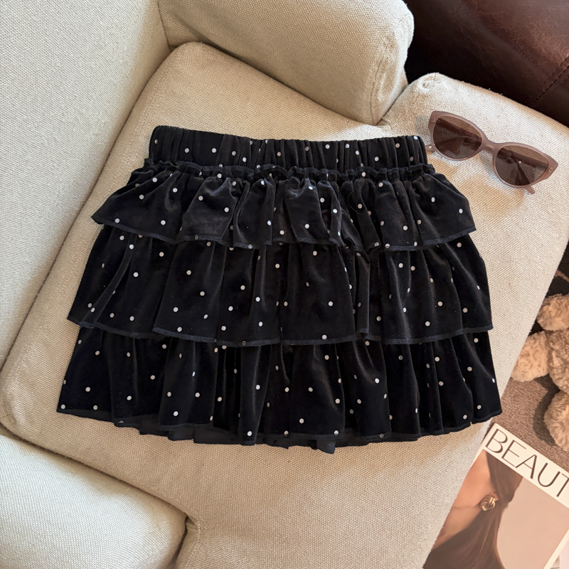 2026 Autumn Winter Polka Dot Velvet A-Line Skirt for Women High Waist Tiered Short Skirt - Style a6e96f - Image 5