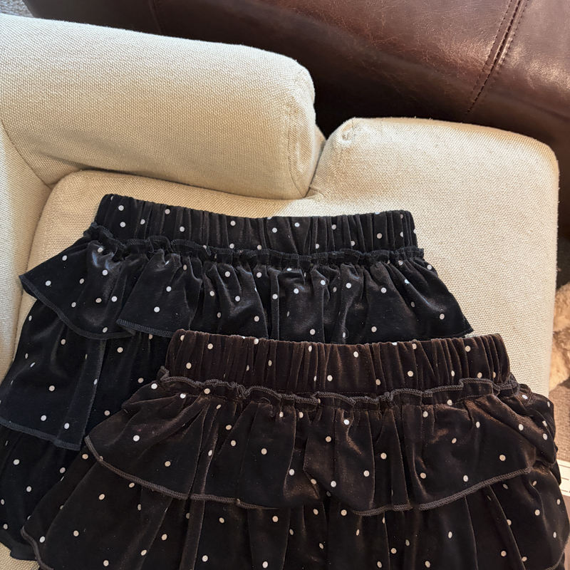 2026 Autumn Winter Polka Dot Velvet A-Line Skirt for Women High Waist Tiered Short Skirt - Style a6e96f - Image 2