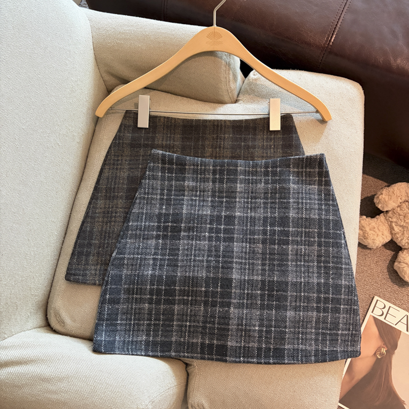 2026 Autumn Winter Plaid Mini Skirt High Waist A-Line with Inner Lining
