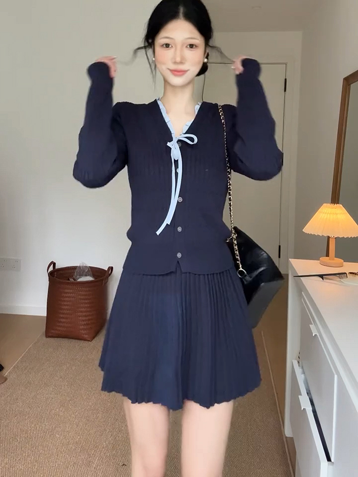 Women's Knit Sweater Set with Skirt - Fall Winter Two-Piece Outfit - Image 3