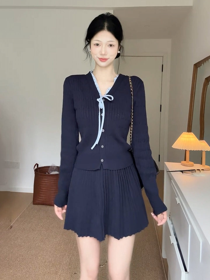 Women's Knit Sweater Set with Skirt - Fall Winter Two-Piece Outfit