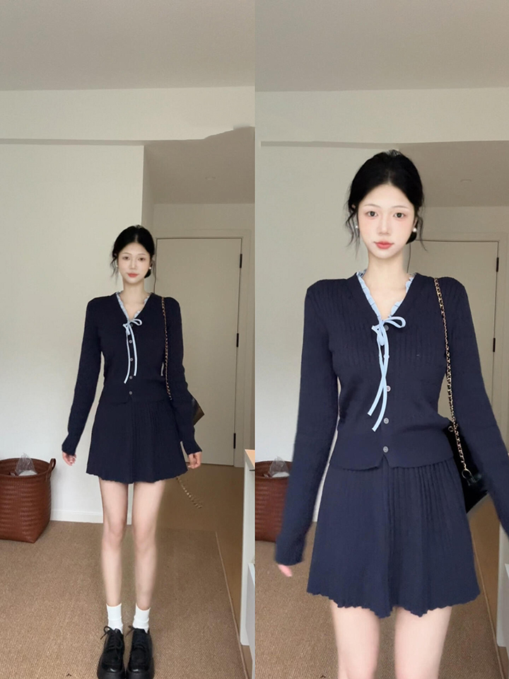 Women's Knit Sweater Set with Skirt - Fall Winter Two-Piece Outfit - Image 4