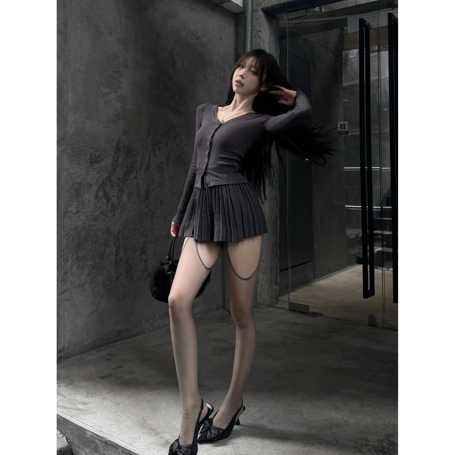 Dark Gray Knit Sweater and Skirt Two-Piece Set for Women Fall Winter New Slimming Fit - Style 3f3f1a - Image 5