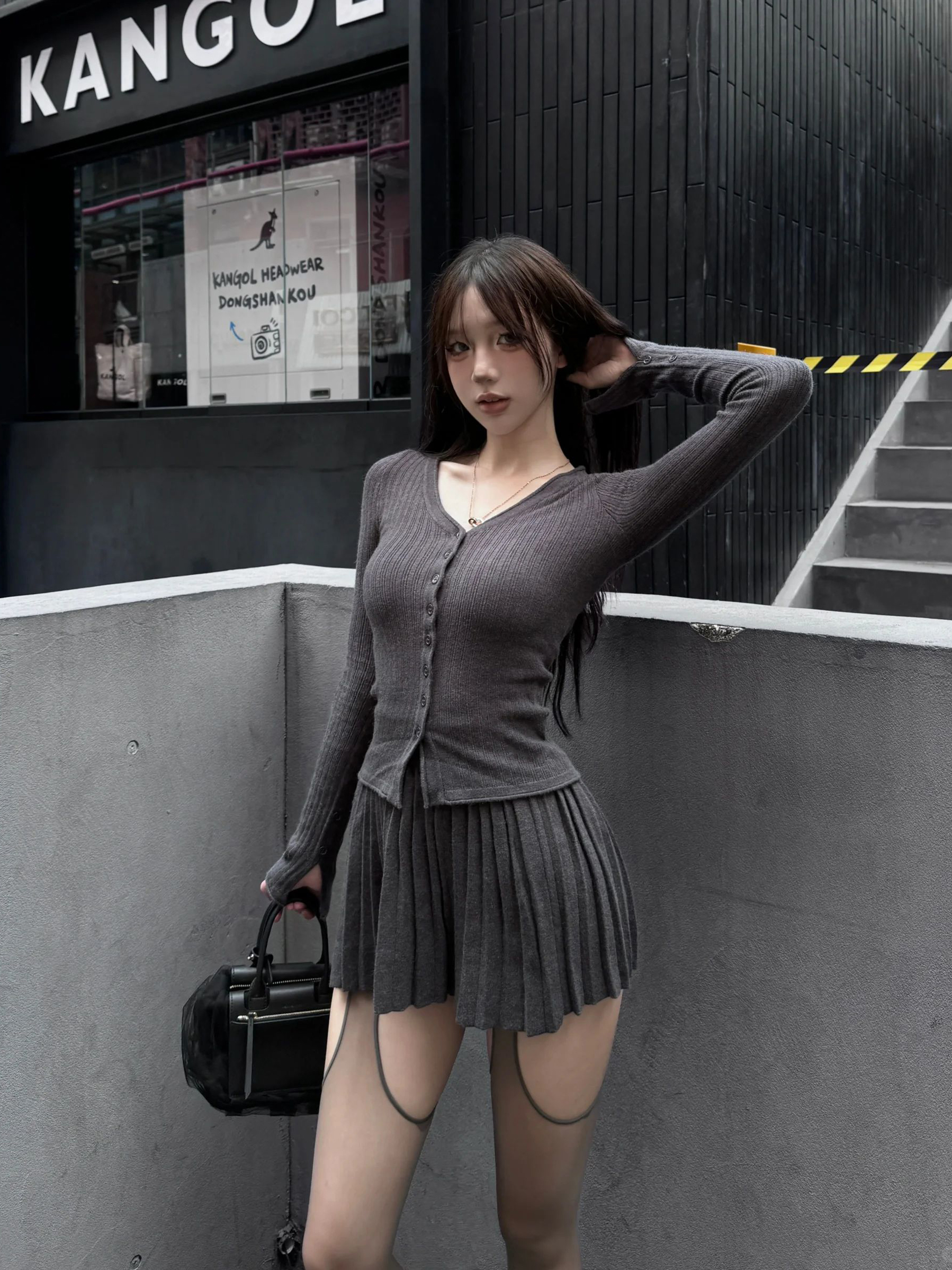 Dark Gray Knit Sweater and Skirt Two-Piece Set for Women Fall Winter New Slimming Fit - Style 3f3f1a - Image 3