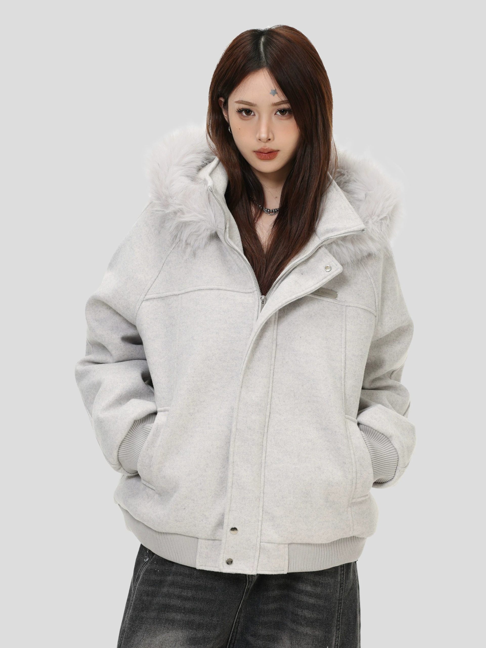INSstudios American Retro Faux Fur Collar Padded Cotton Coat - Image 2