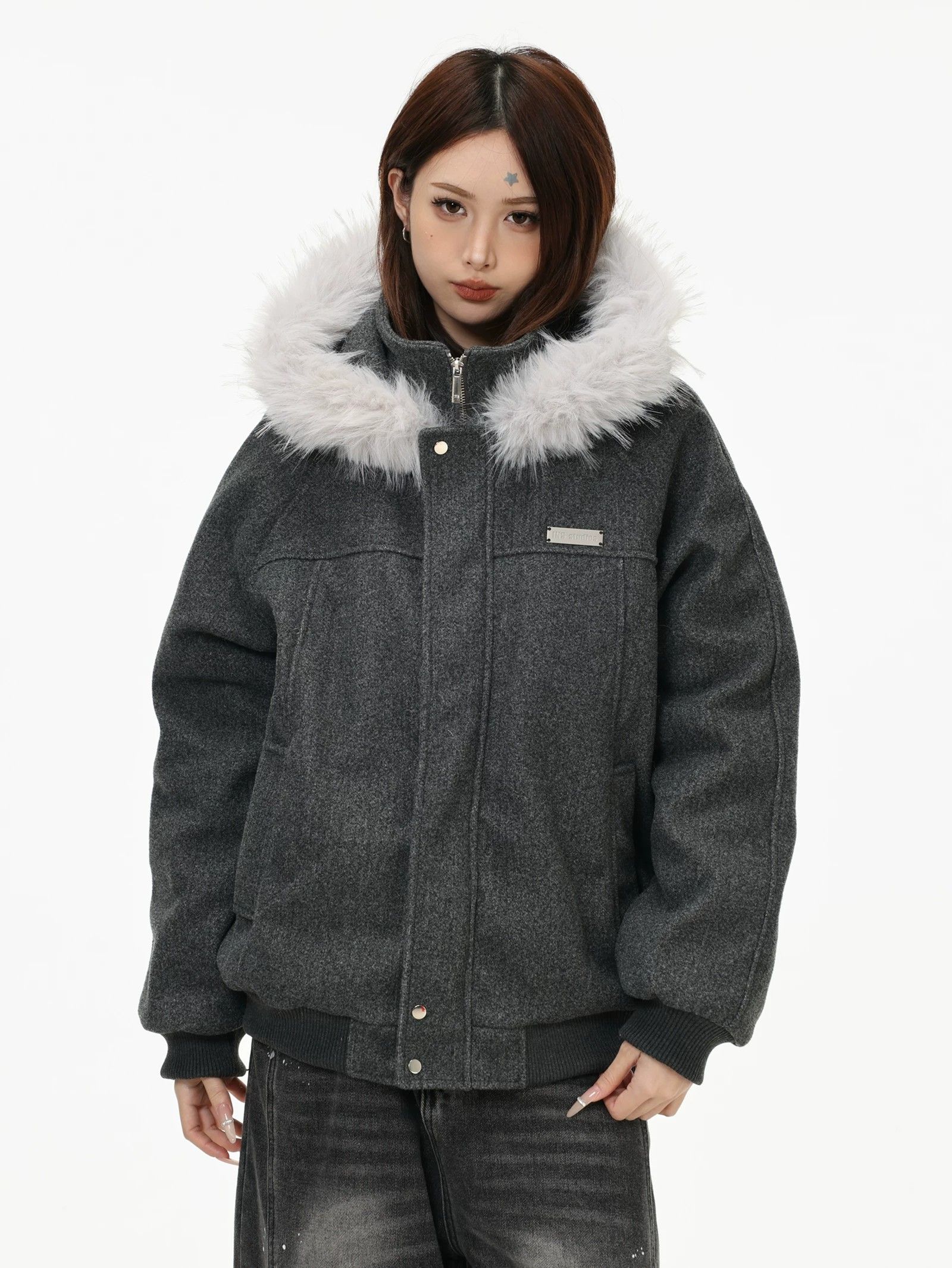 INSstudios American Retro Faux Fur Collar Padded Cotton Coat