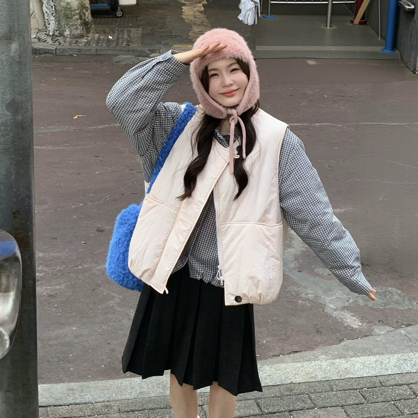 2026 Winter Korean Layered Padded Cotton Vest and Plaid Shirt Set - Image 2