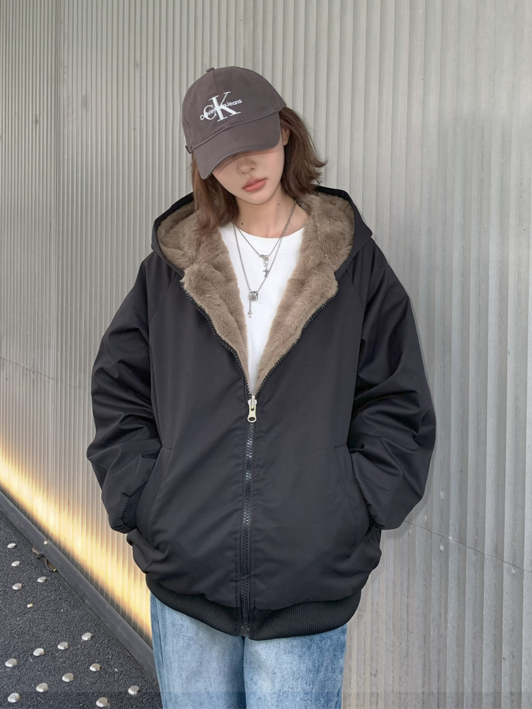 Reversible Cotton Padded Parka Coat for Women 2026 Winter Faux Fur Jacket Thick Loose Fit